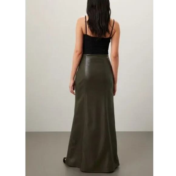 Nanushka Carlotta Skirt Faux Leather A-Line Midi Skirt Green - Picture 4 of 9